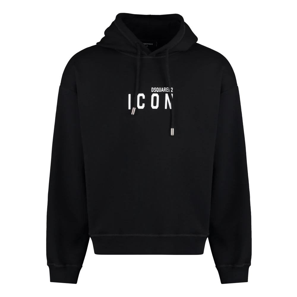 Dsquared2 Katoenen Hoodie Ribboorden Relaxte Pasvorm Black Heren