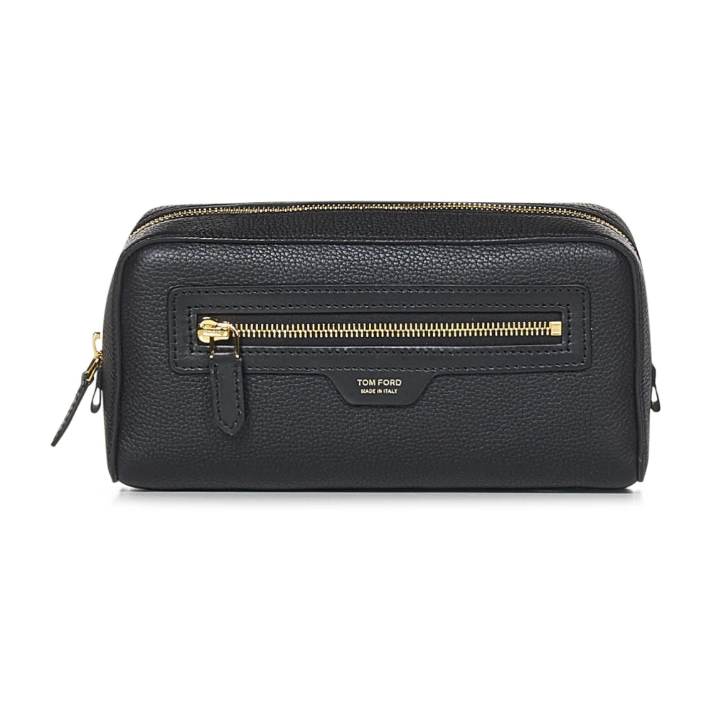 Tom Ford Zwarte leren clutchtas met gouden logo Black Heren