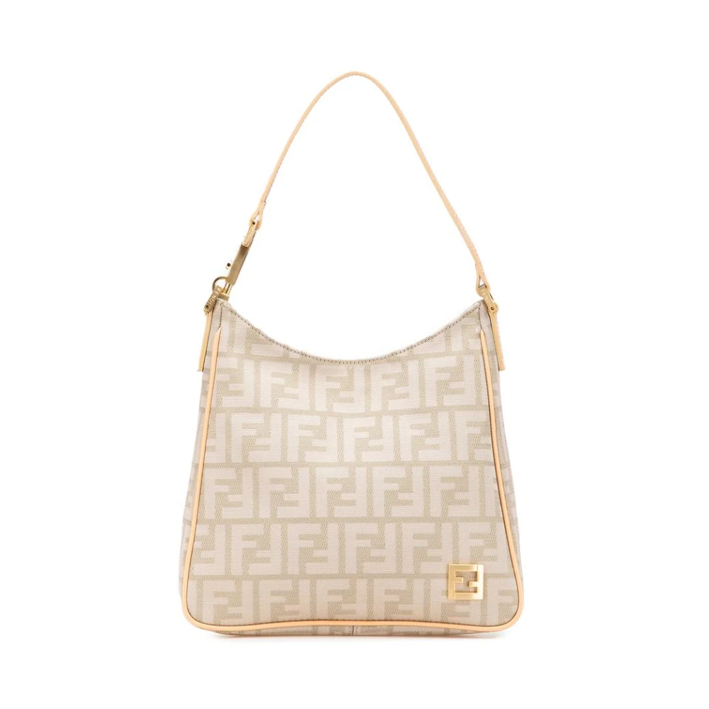 Fendi Vintage Women's Beige Pre-Owned Elegant Patterned Handbag With Stylish Shoulder Strap For