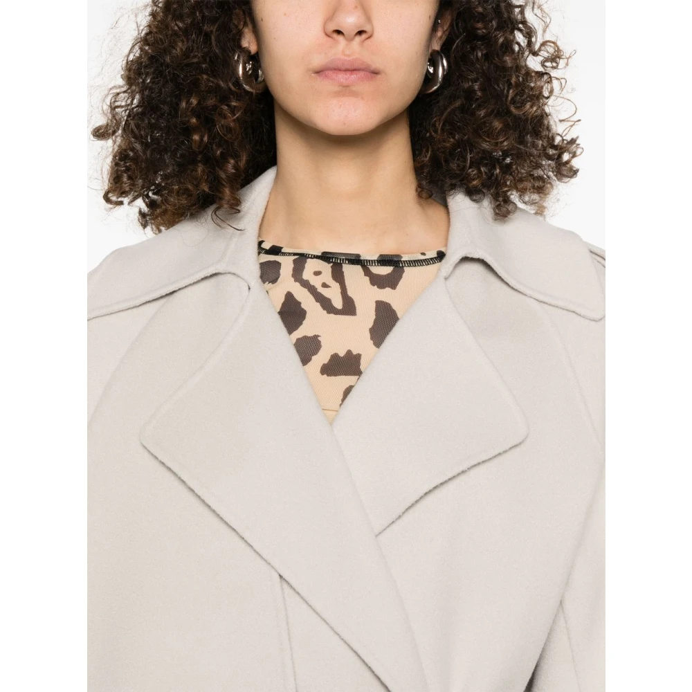 SPORTMAX Dove Grey Mantel met Riem en Zakken Gray Dames