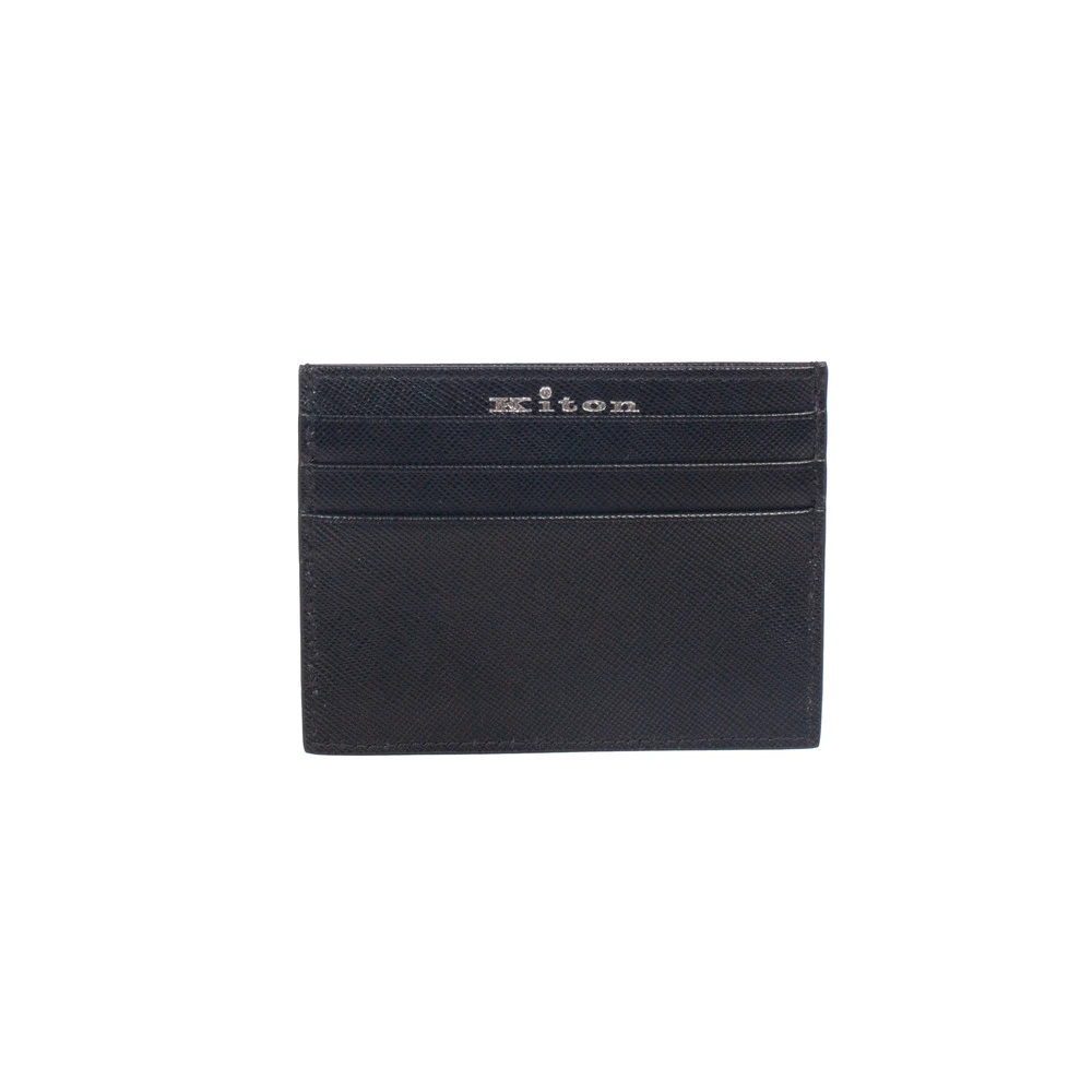 Kiton Leren Creditcardhouder Blue Heren