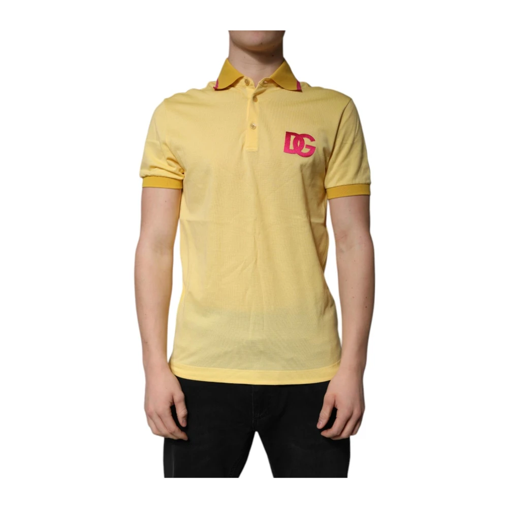 Dolce & Gabbana Men's Yellow Logo Collared Polo T-Shirt