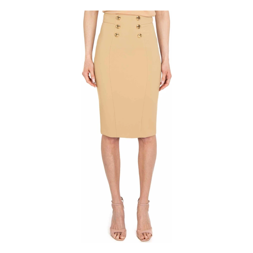 Elisabetta Franchi Hoge taille stretch crêpe midi rok kameel Brown Dames
