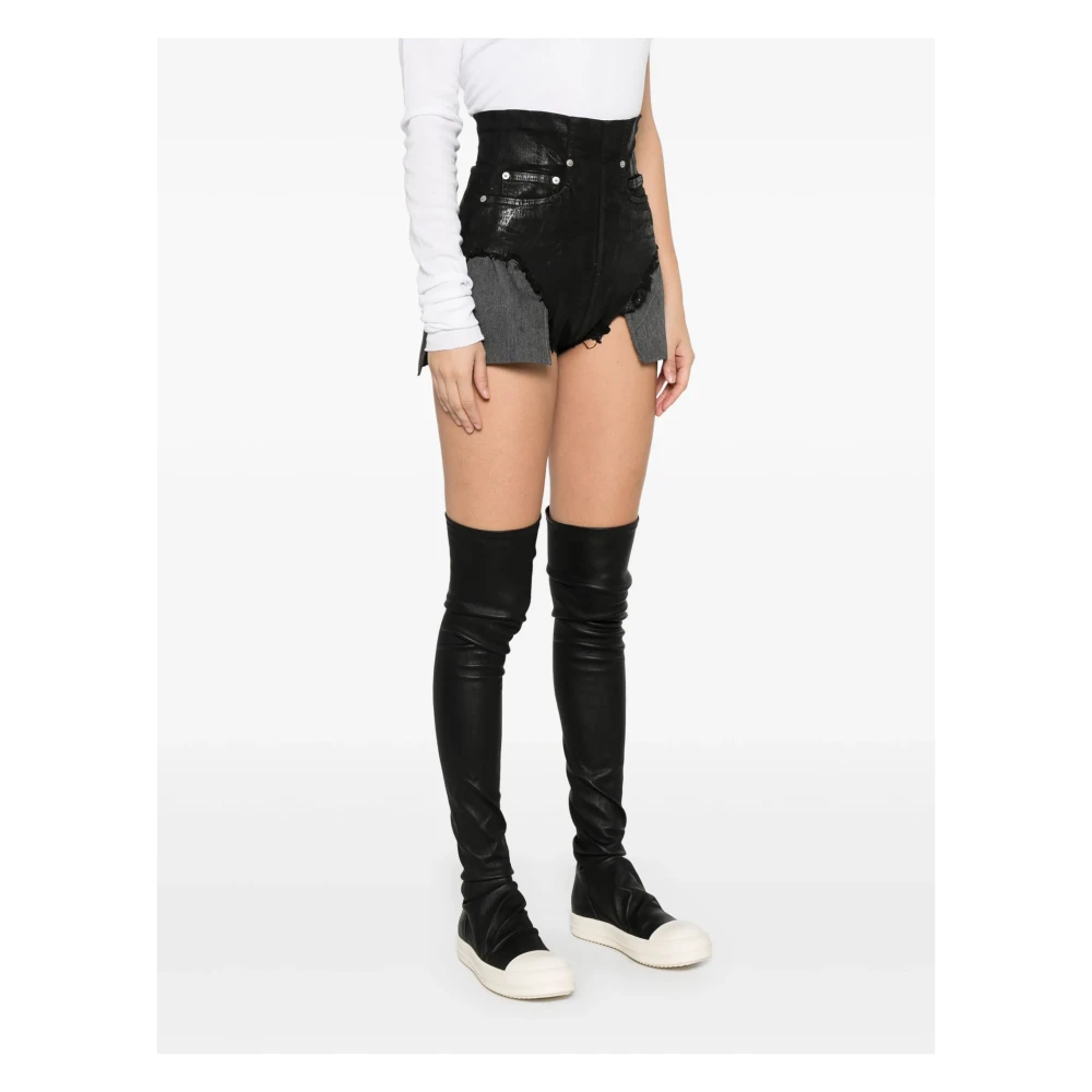 Rick Owens Zwarte Denim High Waist Shorts Black Dames