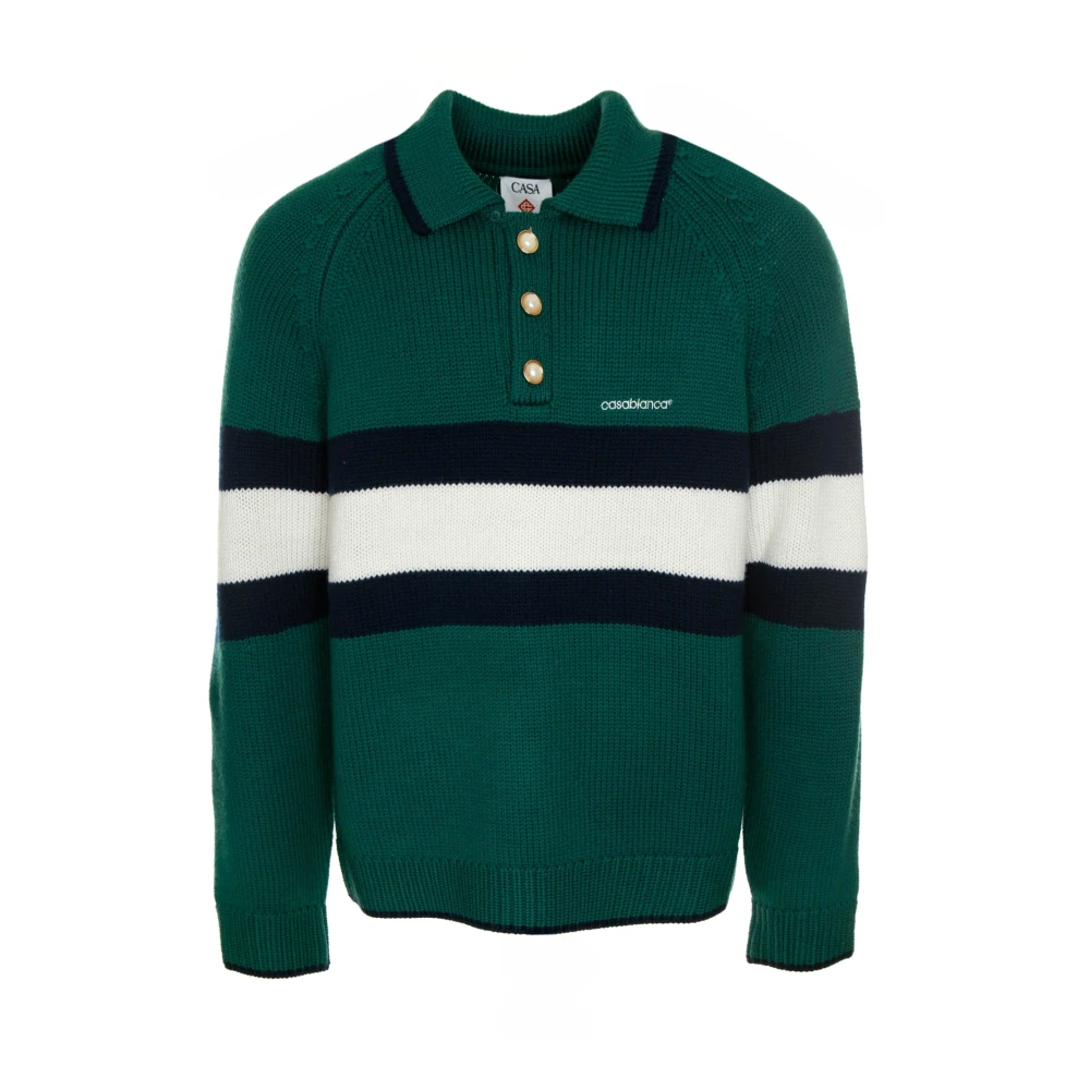 Casablanca Kleur Blok Polo Sweater Green Heren