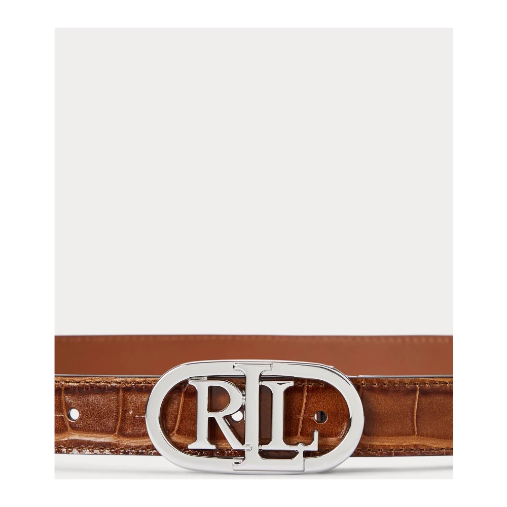 Ralph Lauren Embossed Reversible Riem met Logo Brown Dames