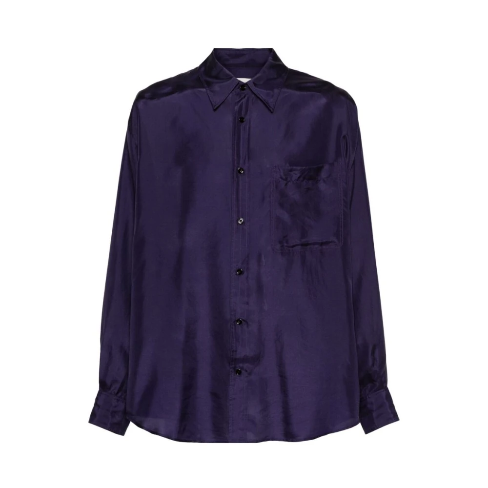 Lemaire Paarse Zijden Satijnen Overhemd Box-Pleat Purple Heren