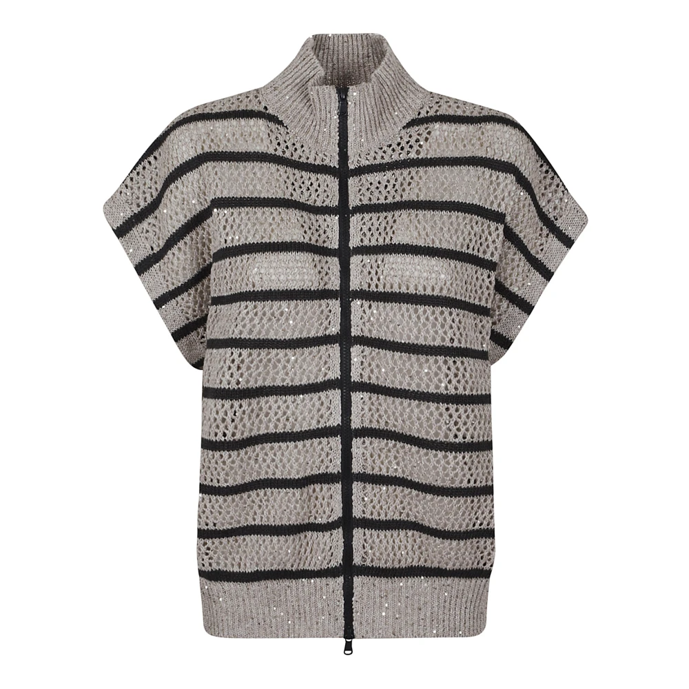 BRUNELLO CUCINELLI Beige Cardigan met Ritssluiting Beige Dames
