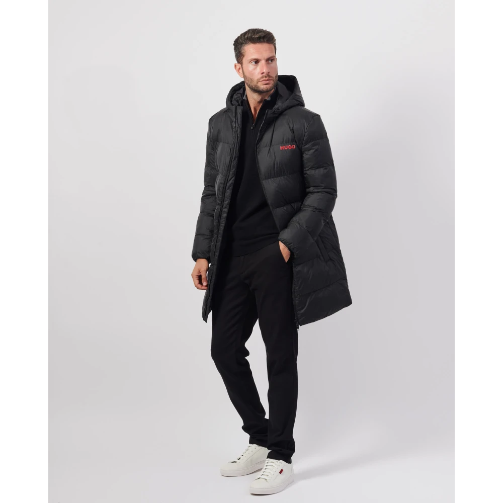 Hugo Boss Gewatteerde Waterdichte Lange Jas Black Heren