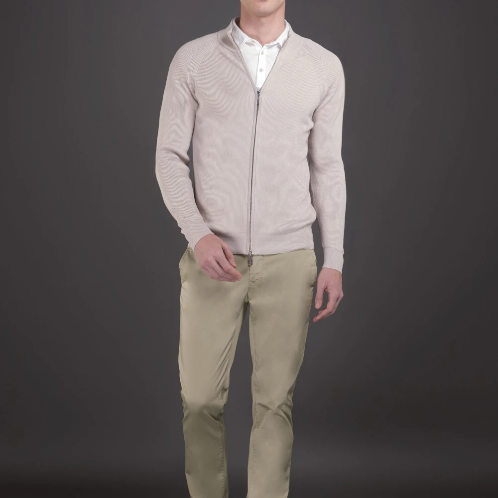 Moorer Geribbelde volledige ritssluiting vest Beige Heren