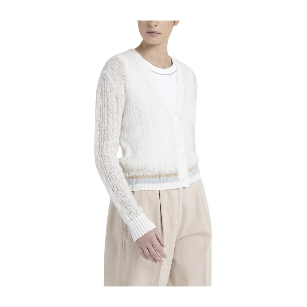 PESERICO Merino wol alpaca en Lurex vest met gevlochten steek ronde hals White Dames