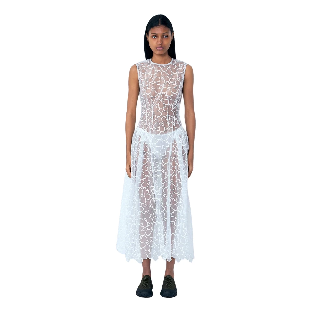 Cecilie Bahnsen Women's White Sleeveless Lace Midi Dress