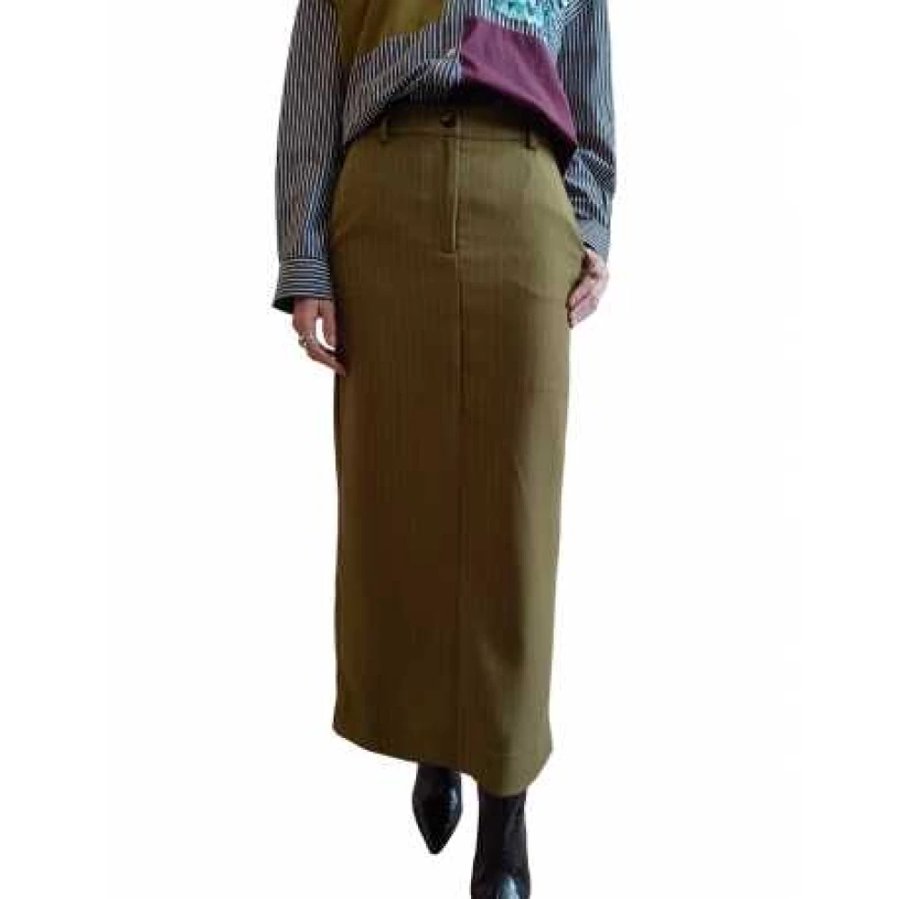 Essentiel Antwerp Gestreepte Khaki Lange Rok Beige Dames