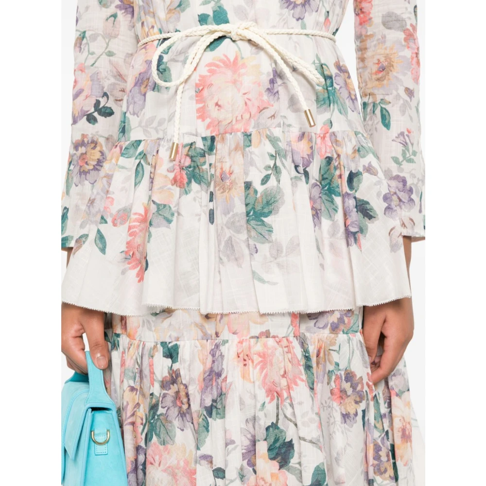Zimmermann Beige Jurk met V-hals en Lange Mouwen Multicolor Dames