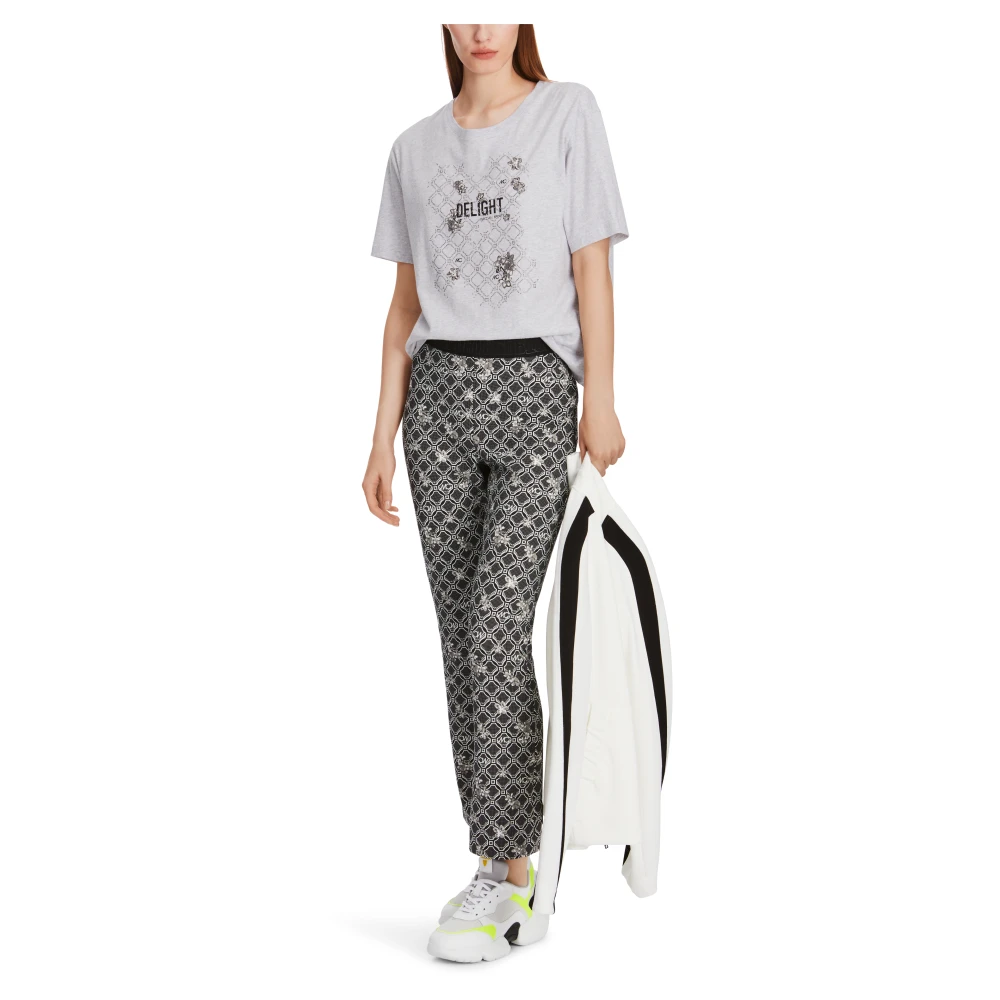 Marc Cain Glitter Motif Cotton T-Shirt Gray Dames