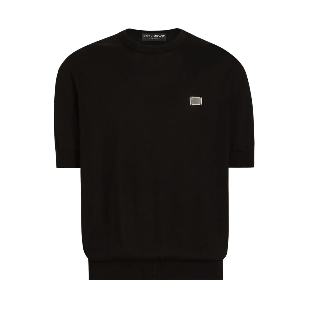 Dolce & Gabbana Zwarte Crew Neck Sweater Korte Mouwen Black Heren