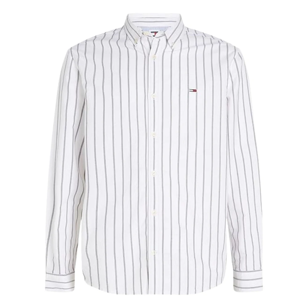 Tommy Hilfiger Wit Gestreept Shirt met Klein Vooraan Logo White Heren