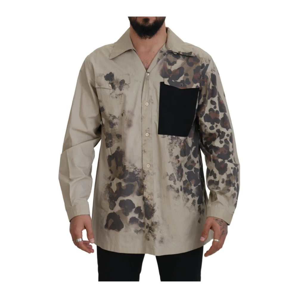 Dolce & Gabbana Men's Beige Cotton Button-Down Shirt