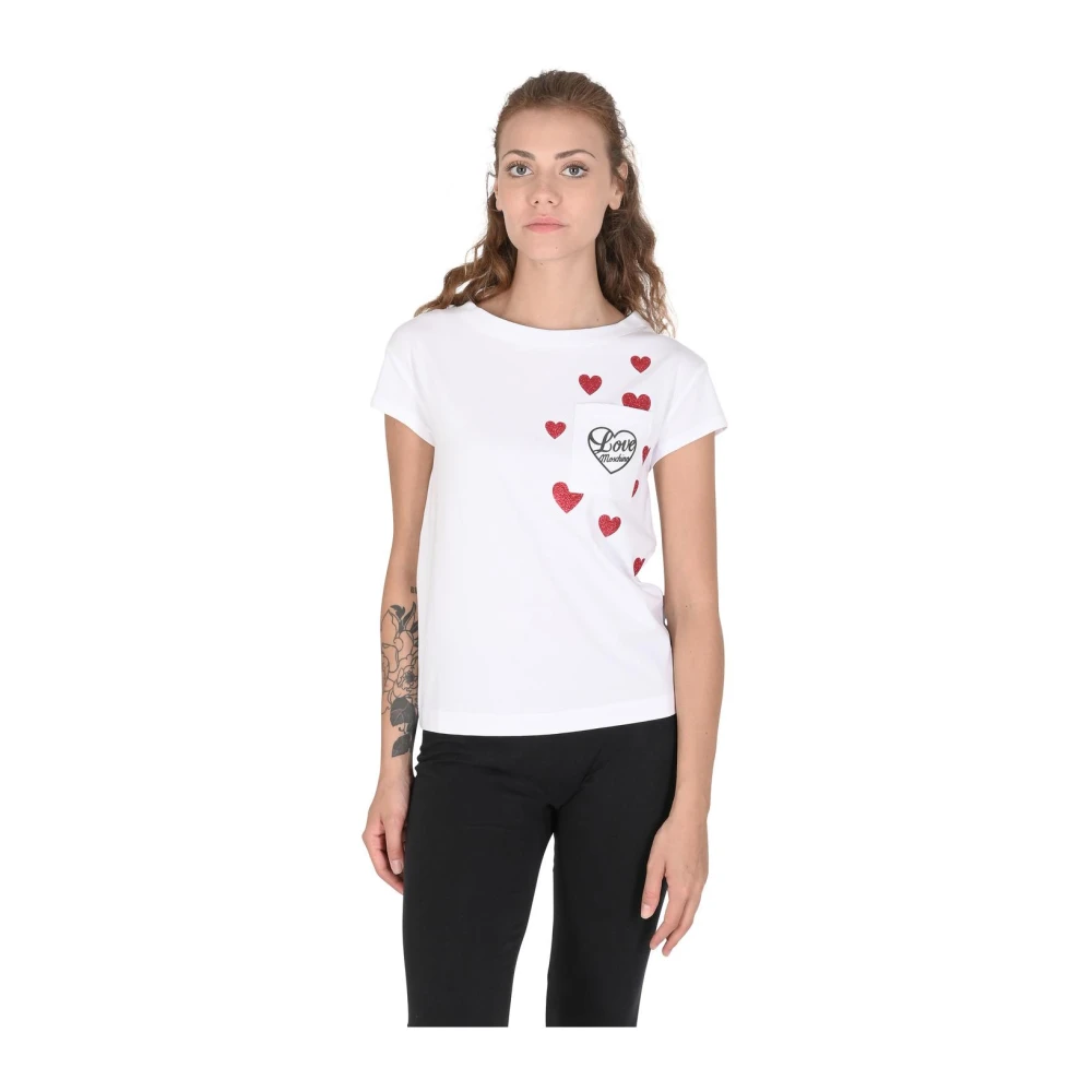 Love Moschino Women's White T-Shirts, S, Heart Print Tee