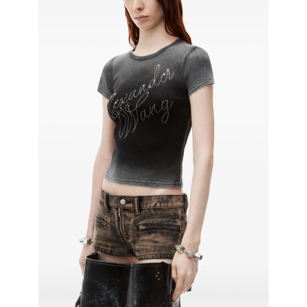 alexander wang Aansluitend T-shirt met Cursief Logo Gray Dames