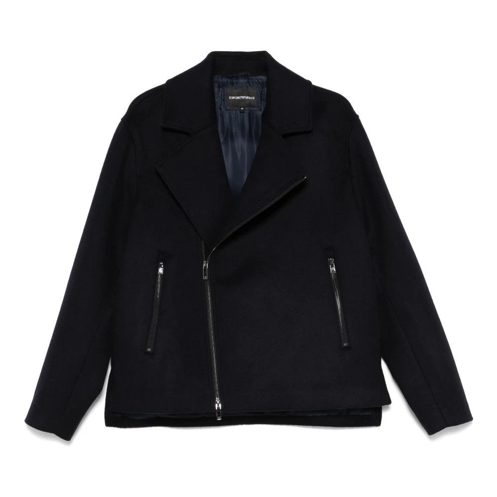 Emporio Armani Wollen jas met rits vooraan Blue Heren