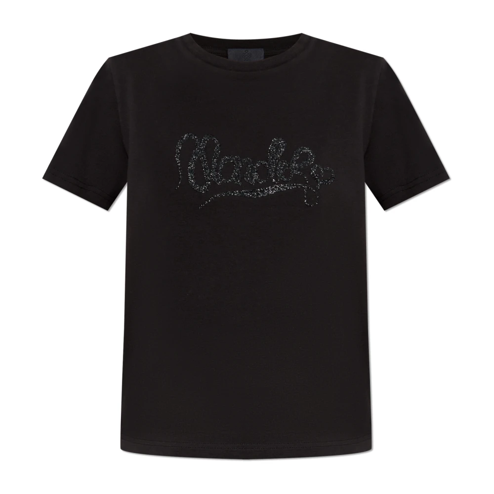 Moncler Zwart Logo Geborduurd Katoenen T-shirt Vrouw Black Dames