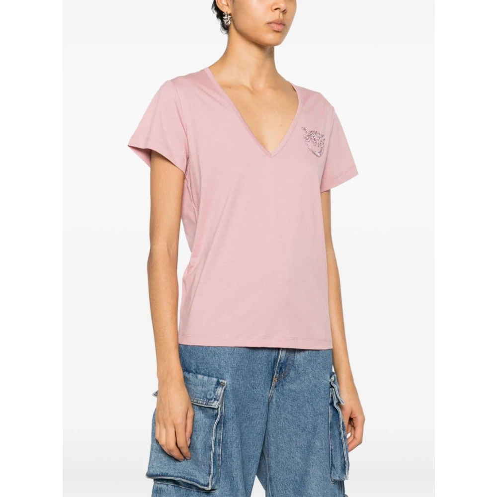 pinko V-hals geborduurd T-shirt Pink Dames