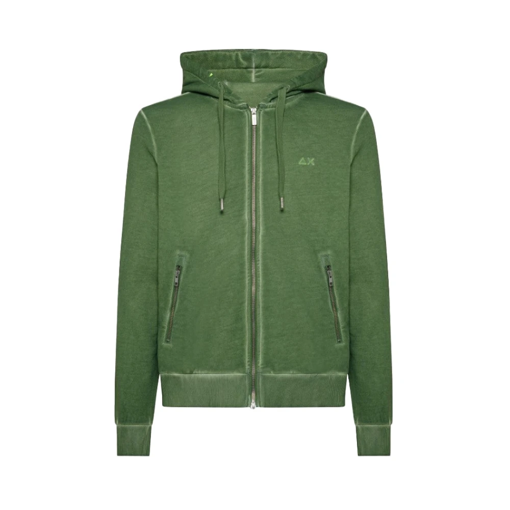 Sun68 Men's Green Cotton Hooded Special Dye Shirt