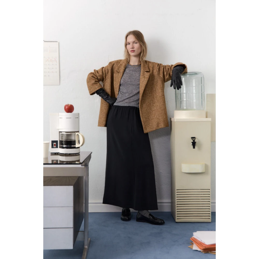 The New Society Elegant Midi Straight Skirt Black Dames