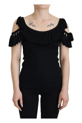Svart Bomull Cap Sleeve Tank Top Blus