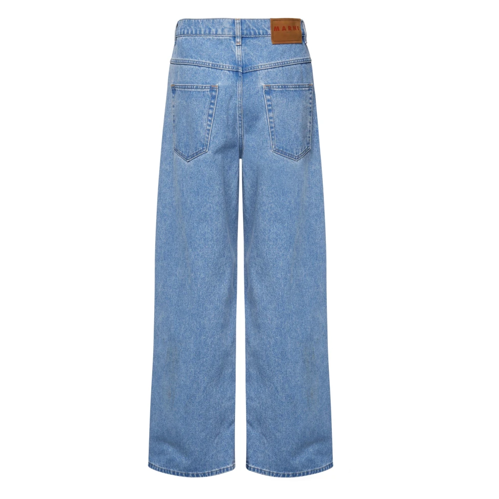 Marni Blauwe Katoenen Broek met Logo Applicatie Blue Heren