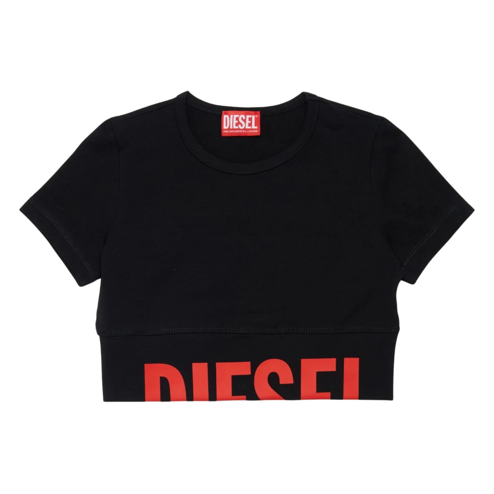 Diesel Girls Black Kids Short Sleeve T-Shirts, 10 Y, Cropped Logo T-Shirt