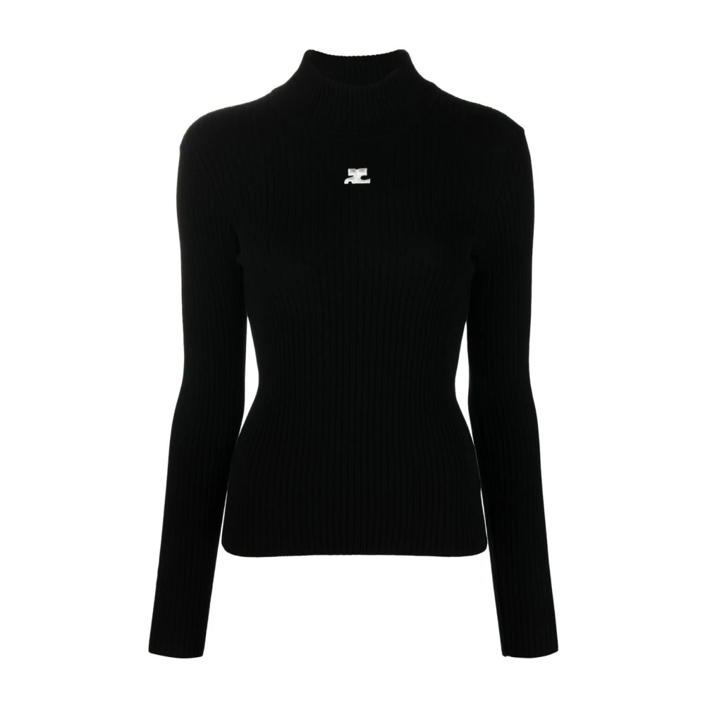 Courrèges Zwarte Sweater met Logo Patch Black Dames