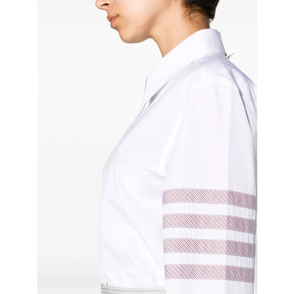 Thom Browne 4-Gestreepte Poplin Punt Kraag Shirt White Dames