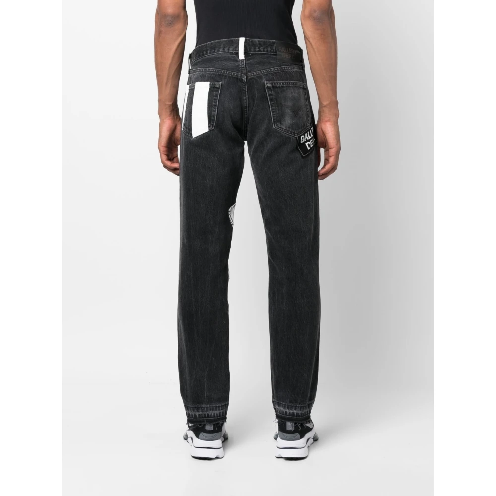 Gallery Dept. Zwarte Denim Jeans met Grafische Details en Versleten Patches Black Heren