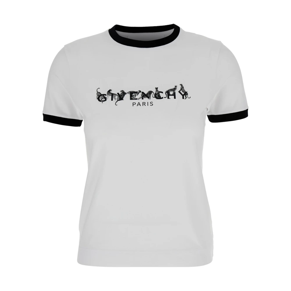Givenchy Women's White T-Shirts,, Logo Lettering Crewneck T-Shirt 4G Logo Medium