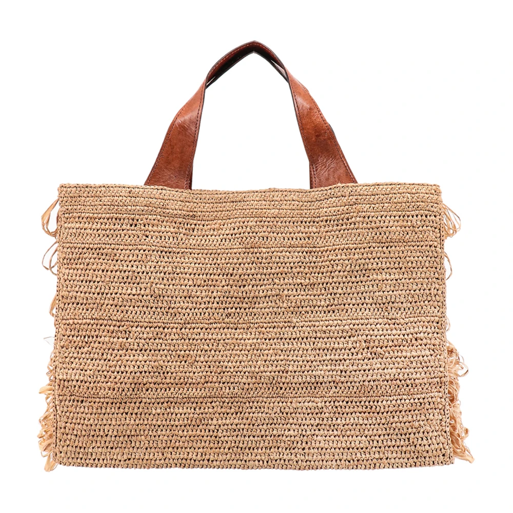 Ibeliv Rafia Handtas met Leren Handvatten Beige Dames