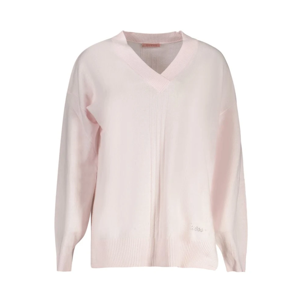 Guess Women's Pink Acrylic V-Neck Sweater