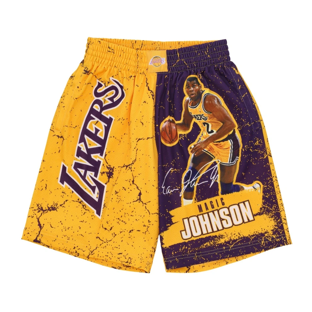 Mitchell & Ness Magic Johnson Basketbalshorts Burst Mesh Yellow Heren