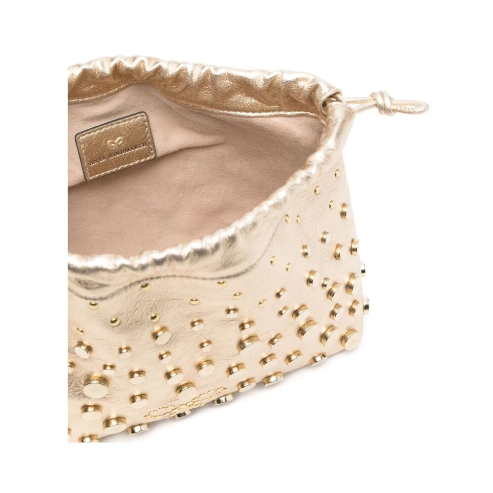 Anya Hindmarch Stijlvolle Goudkleurige Trekkoord Schoudertas Yellow Dames