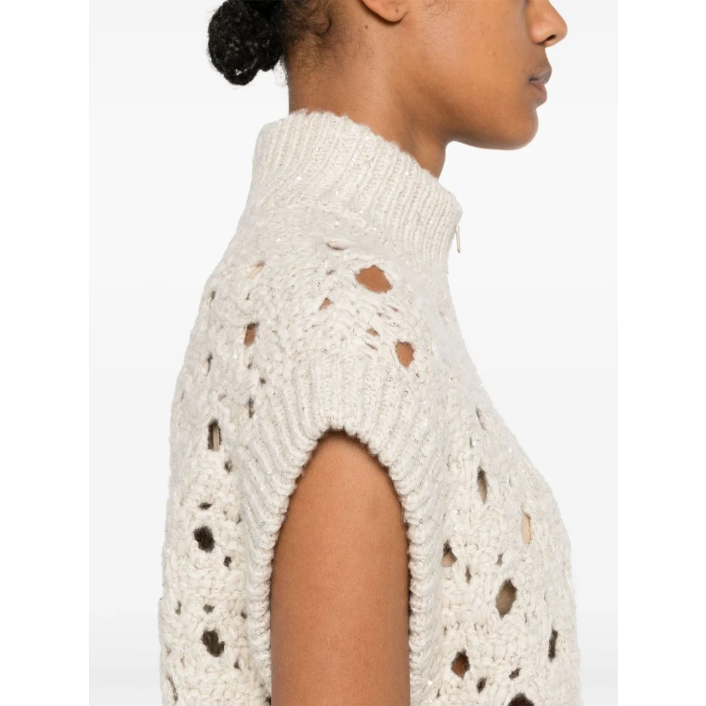 BRUNELLO CUCINELLI Kasjmier Paillet Cardigan Sweater Beige Dames