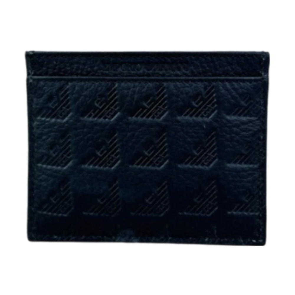 Emporio Armani Zwarte leren portemonnee en kaarthouder Black Unisex