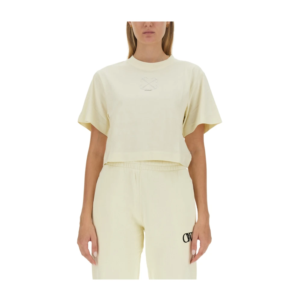 Off White Pil Pärlor T-shirt Beige, Dam