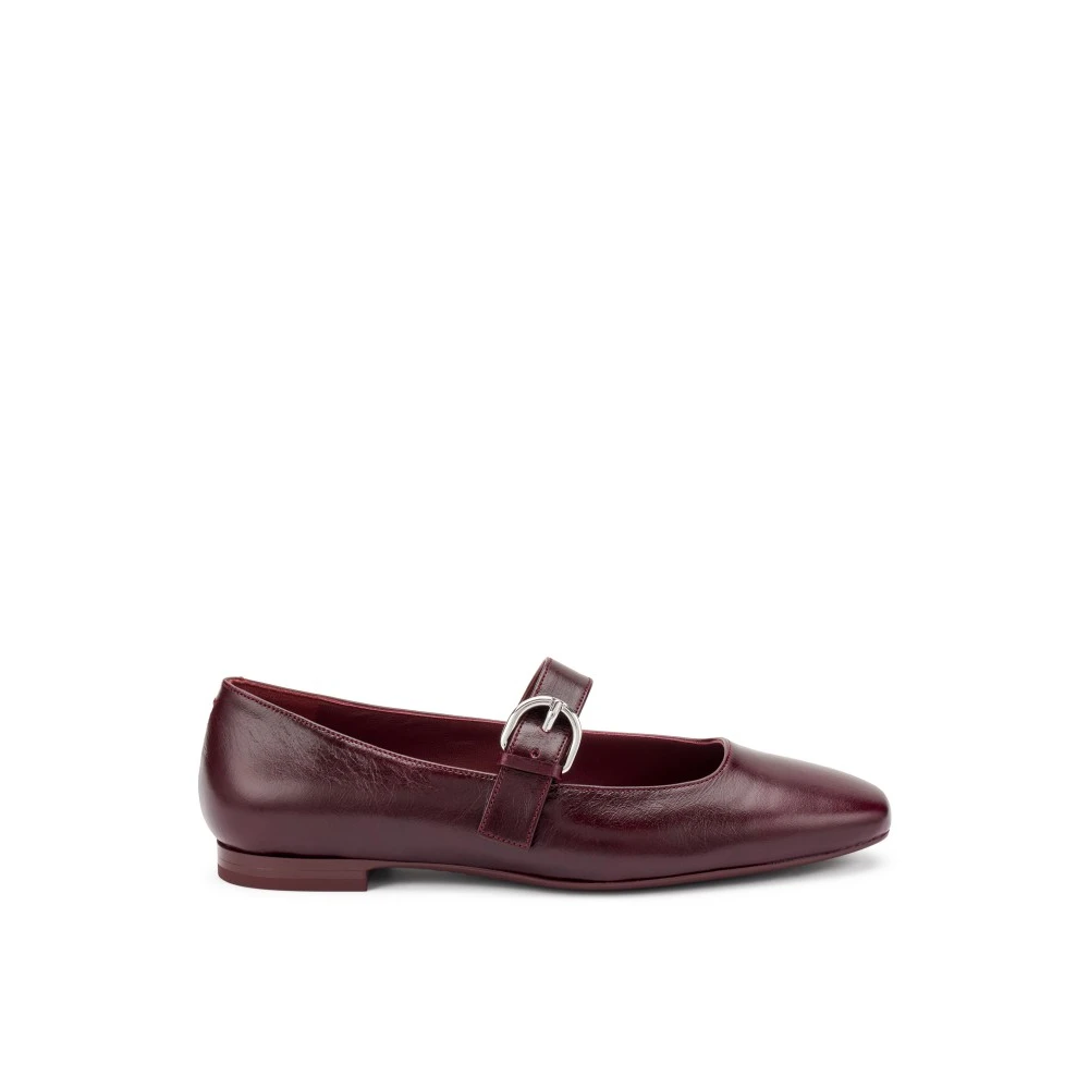 Frau Vrouw Rood Ballerina Flats Met Vierkante Neus Bordeaux