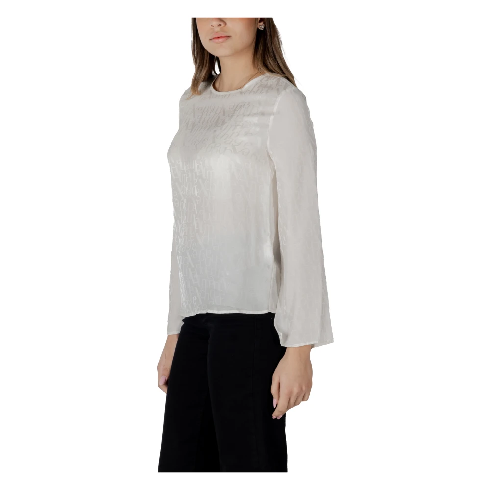 Armani Exchange Satijnen Blouse met All-over Logo Beige Dames