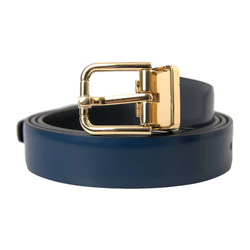 Dolce & Gabbana Blauw Leren Riem met Gouden Gesp Blue Heren