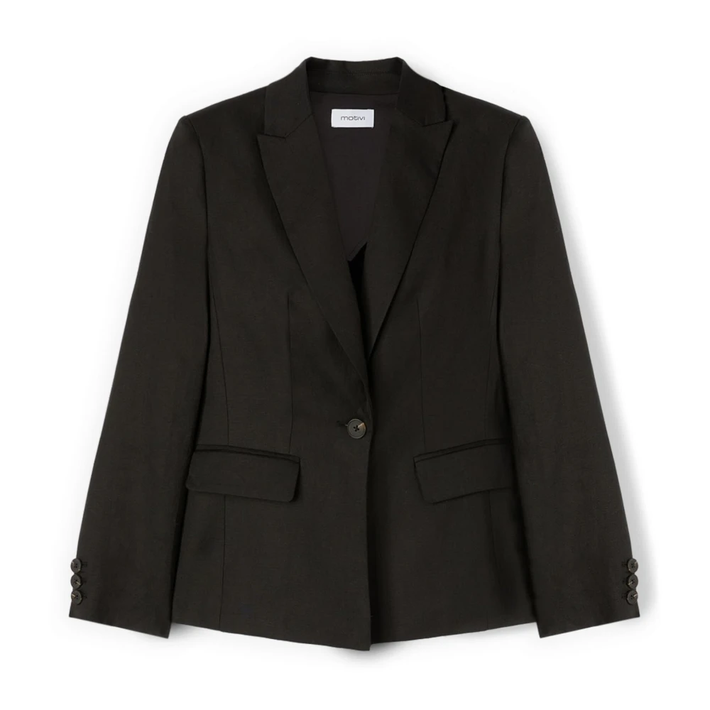 Motivi Donna Nero - Blazer In Misto Lino Lyocell - Jackets - Xl