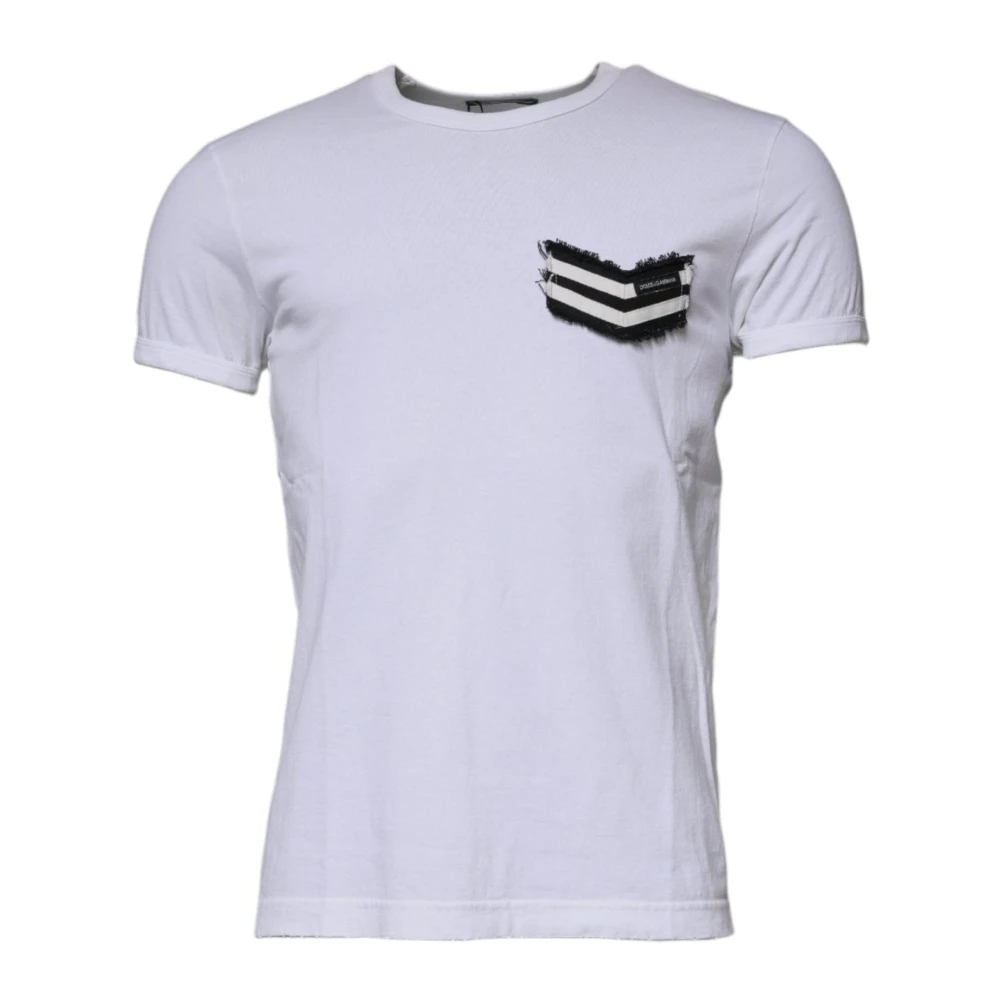 Dolce & Gabbana White Striped Crew Neck T-Shirt - Male - T-Shirts - White - M - Tops