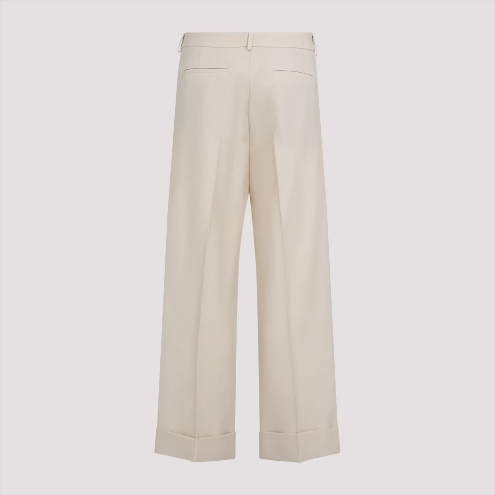Valentino Luxe Witte Wol Zijden Broek Beige Heren