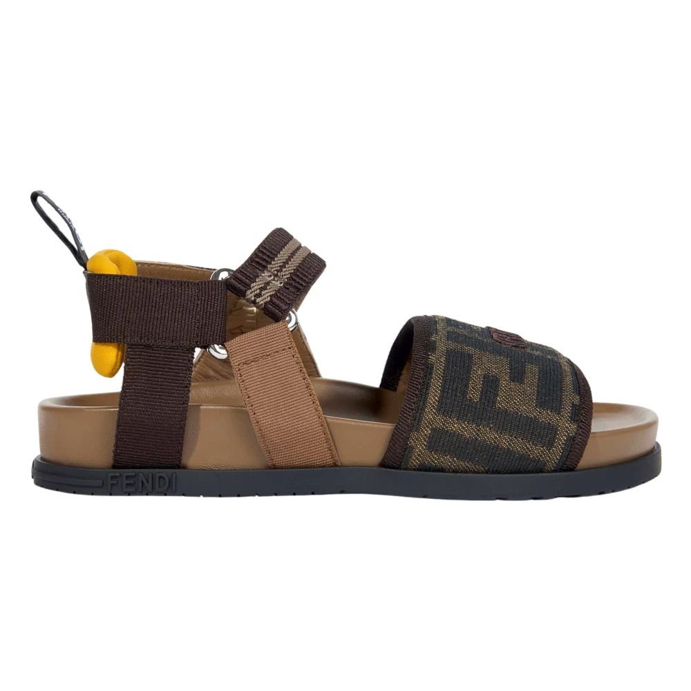 Fendi Girls Brown Jacquard Logo Sandals For Size 28 Eu